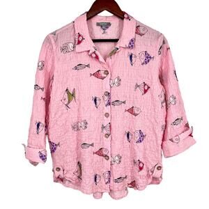 Habitat Sz Small Pink Fish Ocean Tropical Wearable Art to Wear Shirt Top Artsy